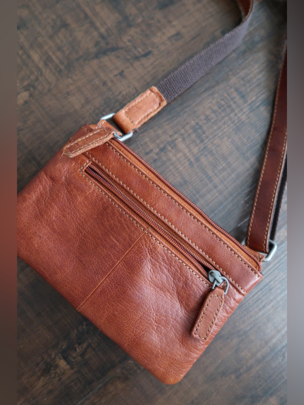 Leather Brown Crossbody Bag with Buckle Accent - Picture 4 of 5